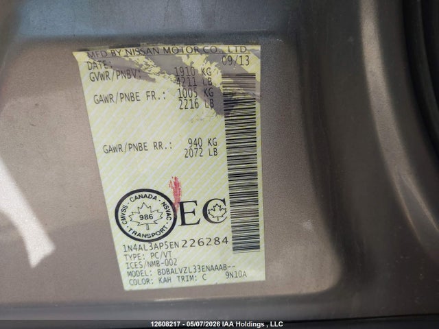 1N4AL3AP5EN226284 Nissan Altima 2.5/2.5 S/2.5 Sl/2.5 Sv
