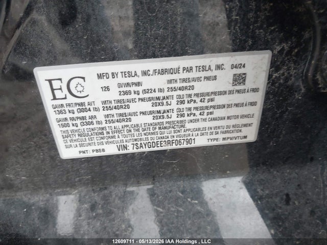 7SAYGDEE3RF067901 Tesla Model Y