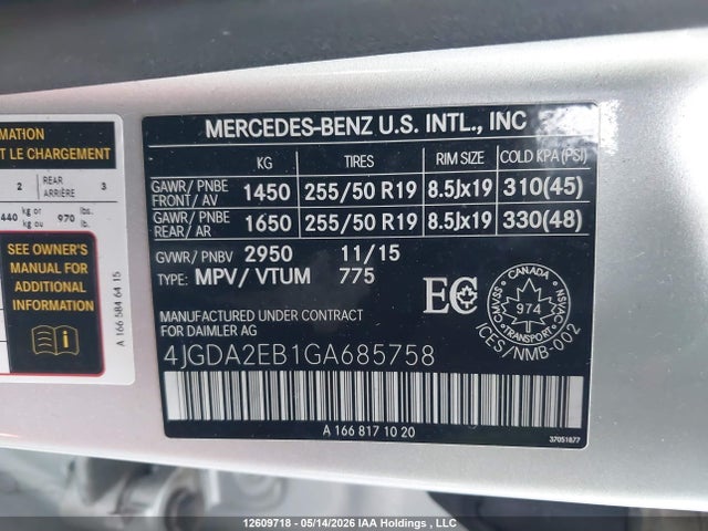 Продажа на аукционе авто 2016 Mercedes-benz Gle 350d 4matic, vin: 4JGDA2EB1GA685758, номер лота: 12609718