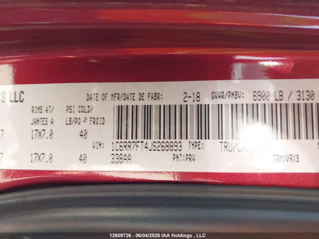 2018 Dodge Ram 1500 მანქანა იყიდება აუქციონზე, vin: 1C6RR7FT4JS268893, აუქციონის ნომერი: 12609726