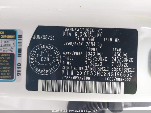 Продаж на аукціоні авто 2022 Kia Telluride Nightsky/sx/sx Limited, vin: 5XYP5DHC8NG196650, номер лоту: 12609729