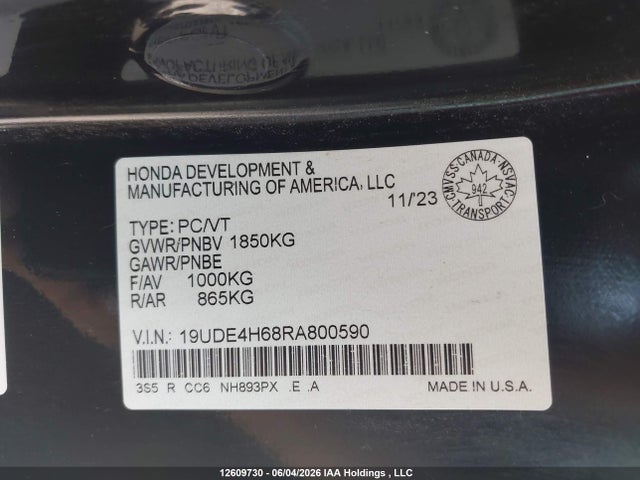 Aukcja sprzedaży 2024 Acura Integra A-spec Tech, vin: 19UDE4H68RA800590, numer aukcji: 12609730