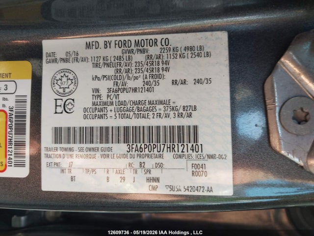 Продажа на аукционе авто 2017 Ford Fusion Energi Se Luxury, vin: 3FA6P0PU7HR121401, номер лота: 12609736