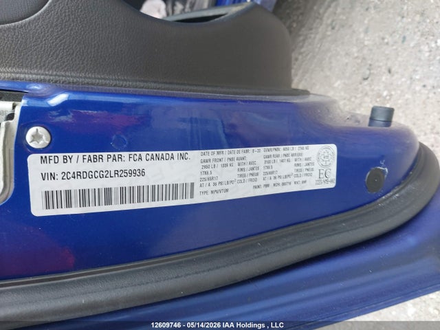 12609746 :رقم المزاد ، 2C4RDGCG2LR259936 vin ، 2020 Dodge Grand Caravan Premium Plus مزاد بيع