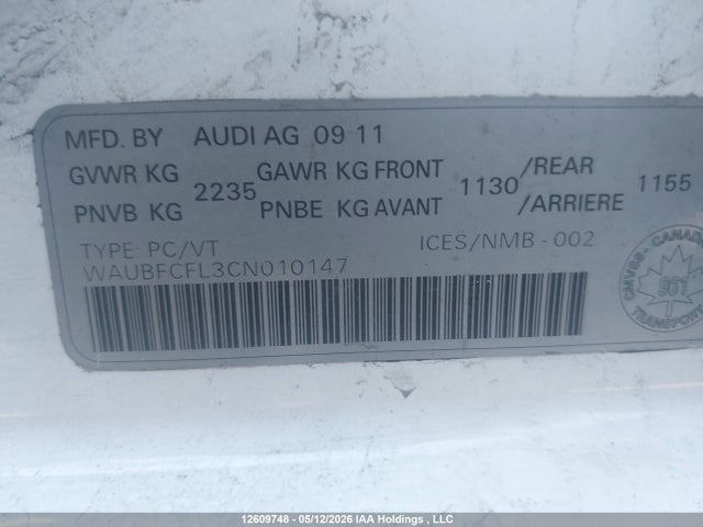 2012 Audi A4 2.0t მანქანა იყიდება აუქციონზე, vin: WAUBFCFL3CN010147, აუქციონის ნომერი: 12609748
