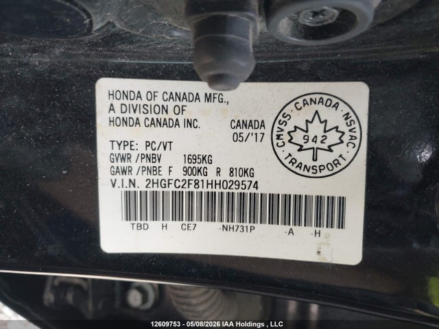 Продажа на аукционе авто 2017 Honda Civic, vin: 2HGFC2F81HH029574, номер лота: 12609753