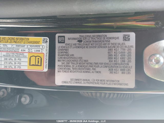 1GNS6TR80SR267050 Chevrolet Tahoe K1500 High Country