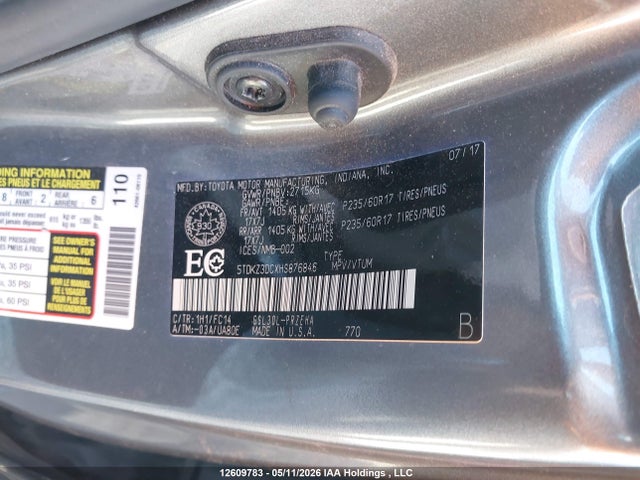 Aukcja sprzedaży 2017 Toyota Sienna Le, vin: 5TDKZ3DCXHS876846, numer aukcji: 12609783