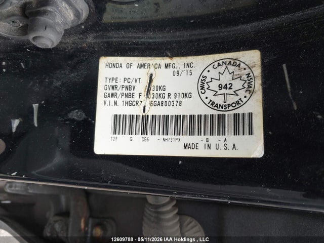 1HGCR2F46GA800378 Honda Accord