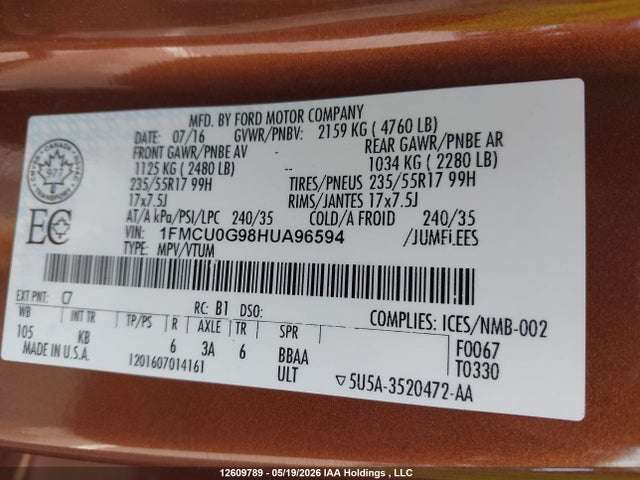 1FMCU0G98HUA96594 Ford ESCAPE SE