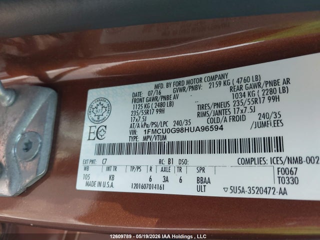 1FMCU0G98HUA96594 Ford ESCAPE SE
