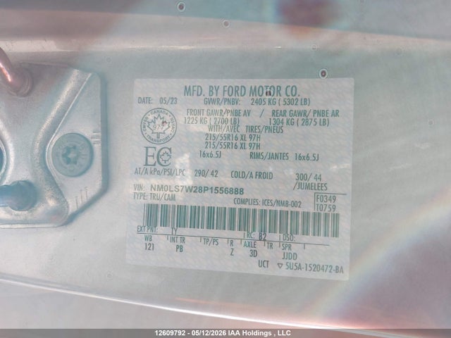 12609792 :رقم المزاد ، NM0LS7W28P1556888 vin ، 2023 Ford Transit Connect Xlt مزاد بيع