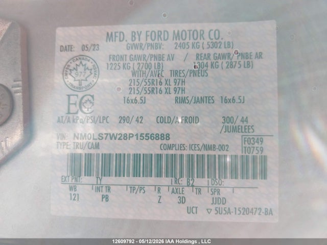 12609792 :رقم المزاد ، NM0LS7W28P1556888 vin ، 2023 Ford Transit Connect Xlt مزاد بيع
