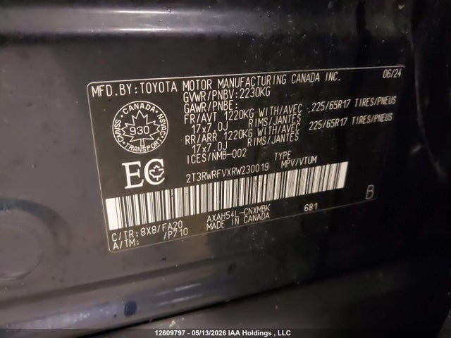 12609797 :رقم المزاد ، 2T3RWRFVXRW230019 vin ، 2024 Toyota Rav4 Xle/woodland Edition مزاد بيع