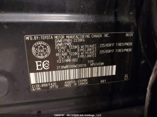 12609797 :رقم المزاد ، 2T3RWRFVXRW230019 vin ، 2024 Toyota Rav4 Xle/woodland Edition مزاد بيع