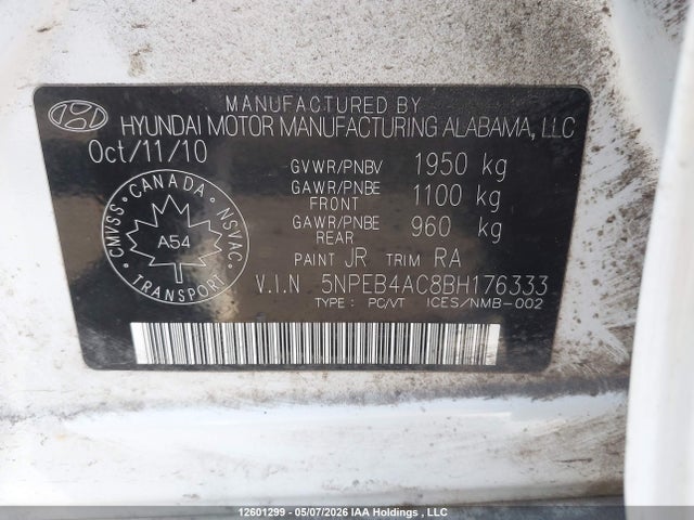 2011 Hyundai Sonata Gls მანქანა იყიდება აუქციონზე, vin: 5NPEB4AC8BH176333, აუქციონის ნომერი: 12601299