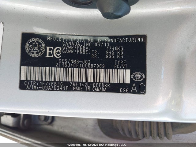 Aukcja sprzedaży 2013 Toyota Corolla S/le, vin: 2T1BU4EE4DC087969, numer aukcji: 12609806