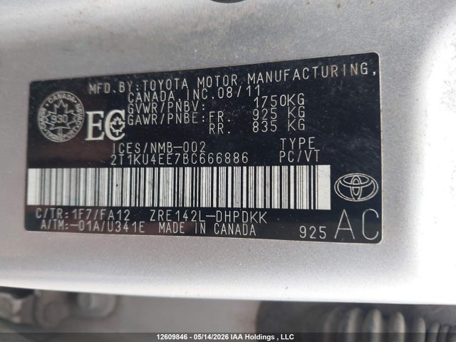 Продажа на аукционе авто 2011 Toyota Corolla Matrix, vin: 2T1KU4EE7BC666886, номер лота: 12609846