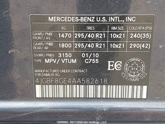 Aukcja sprzedaży 2010 Mercedes-benz Gl 550 4matic, vin: 4JGBF8GE4AA582618, numer aukcji: 12609854