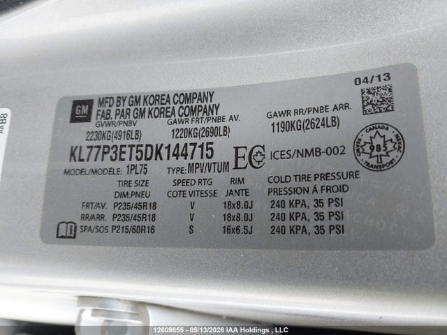 Продажа на аукционе авто 2013 Chevrolet Orlando Ltz, vin: KL77P3ET5DK144715, номер лота: 12609855