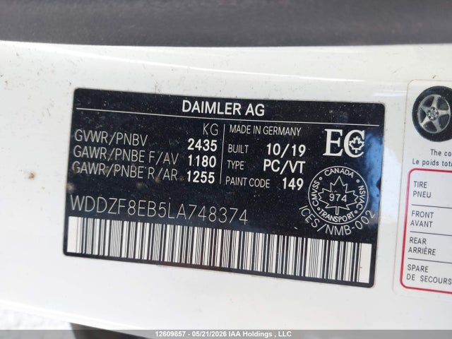 Aukcja sprzedaży 2020 Mercedes-benz E 350 4matic, vin: WDDZF8EB5LA748374, numer aukcji: 12609857