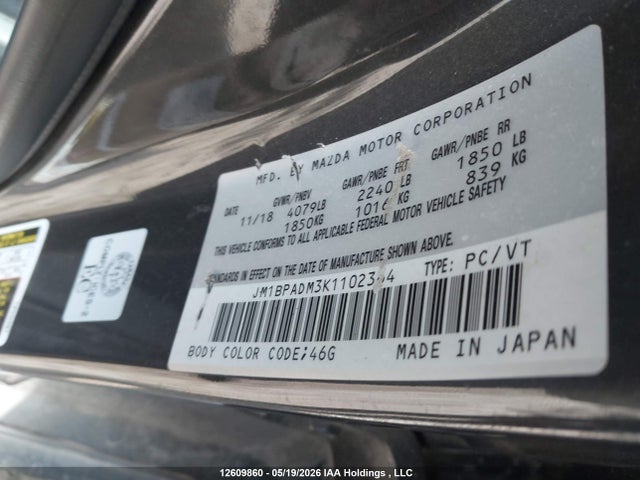 Aukcja sprzedaży 2019 Mazda Mazda3 Gt, vin: JM1BPADM3K1102364, numer aukcji: 12609860