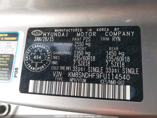 KM8SNDHF9FU114540 Hyundai Santa Fe Gls/limited