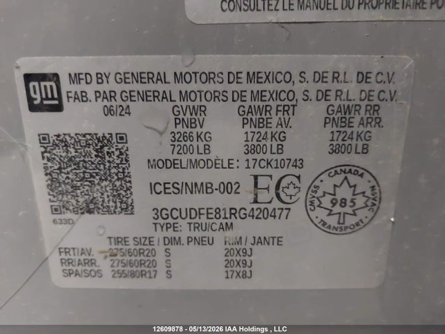Продаж на аукціоні авто 2024 Chevrolet Silverado K1500 Lt Trail Boss, vin: 3GCUDFE81RG420477, номер лоту: 12609878