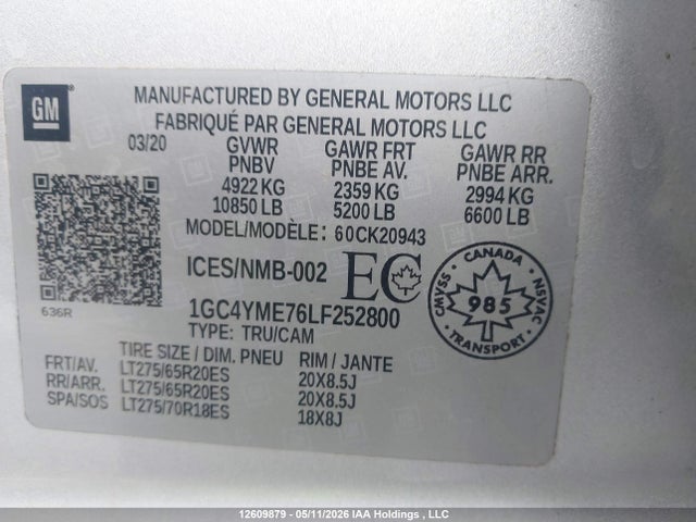 1GC4YME76LF252800 Chevrolet Silverado K2500 Custom