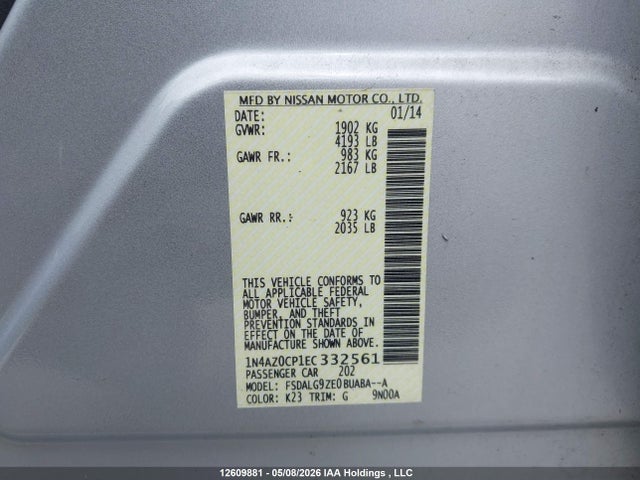 1N4AZ0CP1EC332561 Nissan Leaf Sl