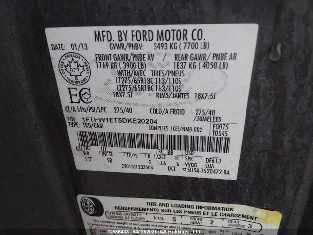 Продажа на аукционе авто 2013 Ford F-150 Fx4, vin: 1FTFW1ET5DKE20204, номер лота: 12586433