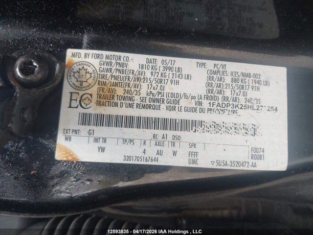 1FADP3K25HL273254 Ford FOCUS SE