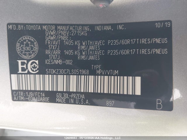 Toyota SIENNA LE 2020 5TDKZ3DC7LS051968 Image 18