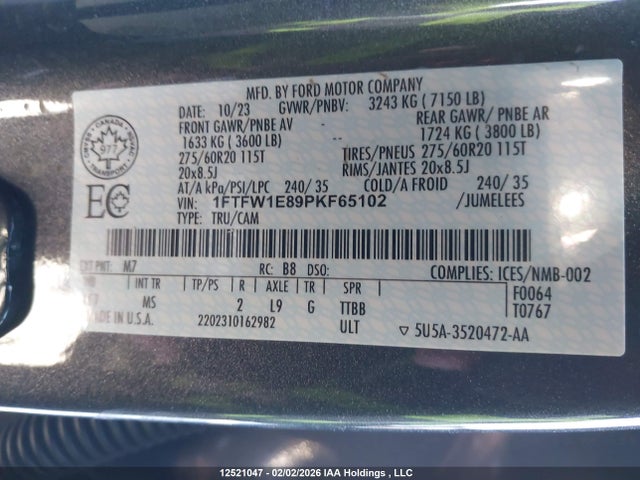 Продаж на аукціоні авто 2023 Ford F-150 Xlt, vin: 1FTFW1E89PKF65102, номер лоту: 12521047
