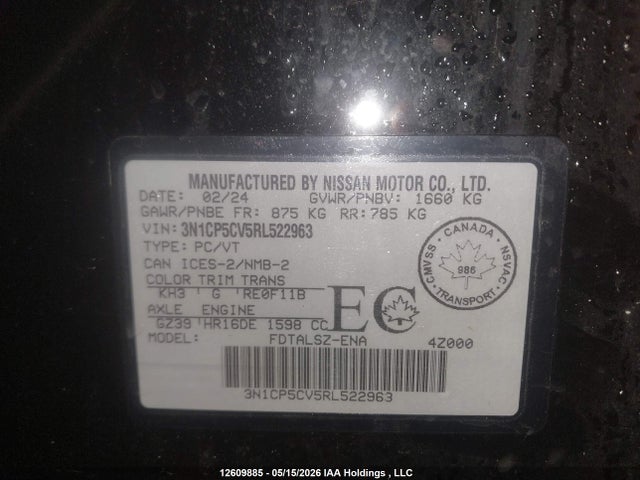 Aukcja sprzedaży 2024 Nissan Kicks Sv, vin: 3N1CP5CV5RL522963, numer aukcji: 12609885