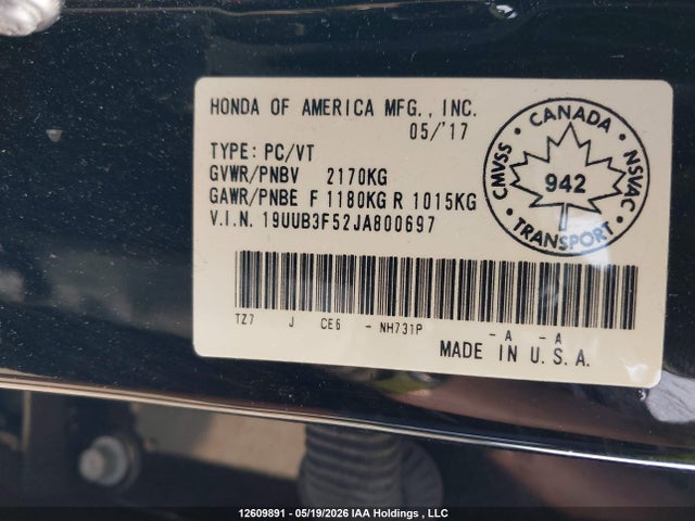Aukcja sprzedaży 2018 Acura Tlx, vin: 19UUB3F52JA800697, numer aukcji: 12609891