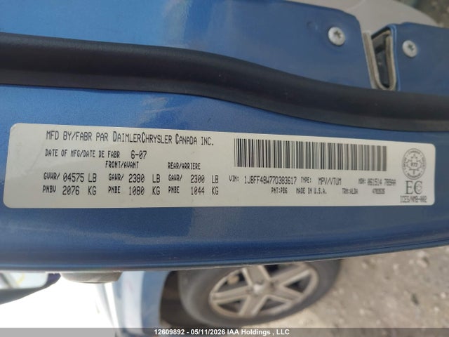12609892 :رقم المزاد ، 1J8FF48W77D383617 vin ، 2007 Jeep Patriot Limited مزاد بيع