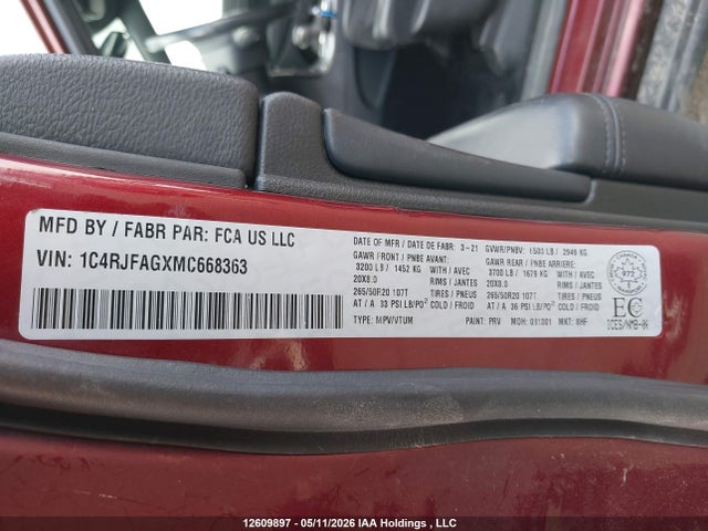 Продажа на аукционе авто 2021 Jeep Grand Cherokee Laredo, vin: 1C4RJFAGXMC668363, номер лота: 12609897
