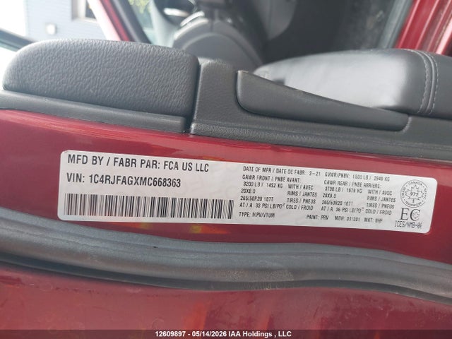 Продажа на аукционе авто 2021 Jeep Grand Cherokee Laredo, vin: 1C4RJFAGXMC668363, номер лота: 12609897