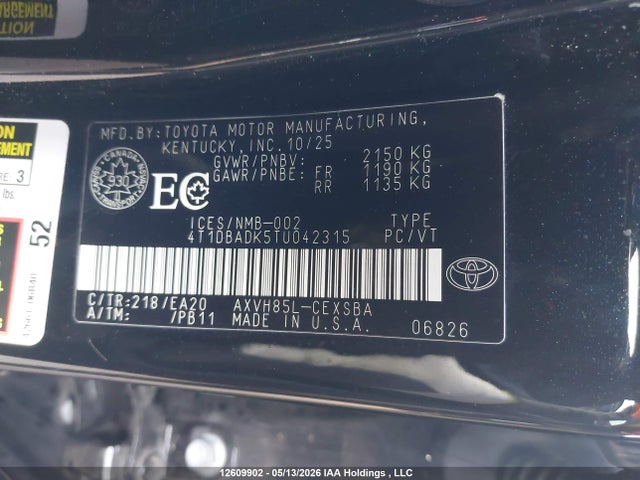 Aukcja sprzedaży 2026 Toyota Camry Hybrid Se Upgrade Awd, vin: 4T1DBADK5TU042315, numer aukcji: 12609902