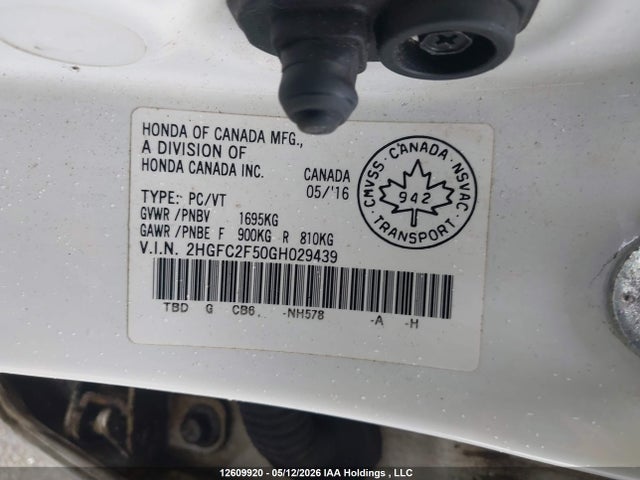 Продажа на аукционе авто 2016 Honda Civic Lx, vin: 2HGFC2F50GH029439, номер лота: 12609920