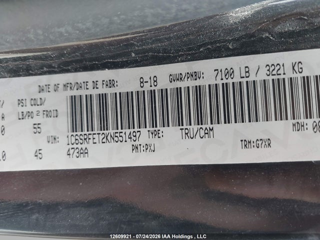 Продажа на аукционе авто 2019 Ram 1500 Sport/rebel, vin: 1C6SRFET2KN551497, номер лота: 12609921