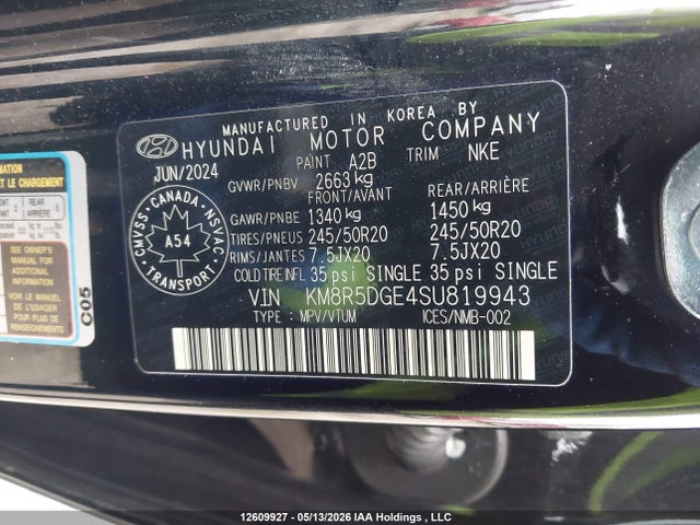 2025 Hyundai Palisade Ultimate Calligraphy Night მანქანა იყიდება აუქციონზე, vin: KM8R5DGE4SU819943, აუქციონის ნომერი: 12609927
