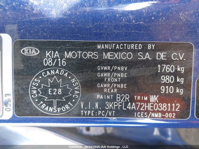 3KPFL4A72HE038112 KIA Forte