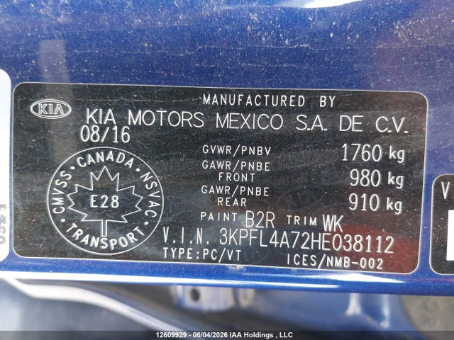 3KPFL4A72HE038112 KIA Forte