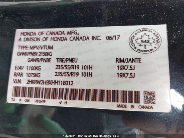 2HKRW2H9XHH118012 Honda Cr-v Touring