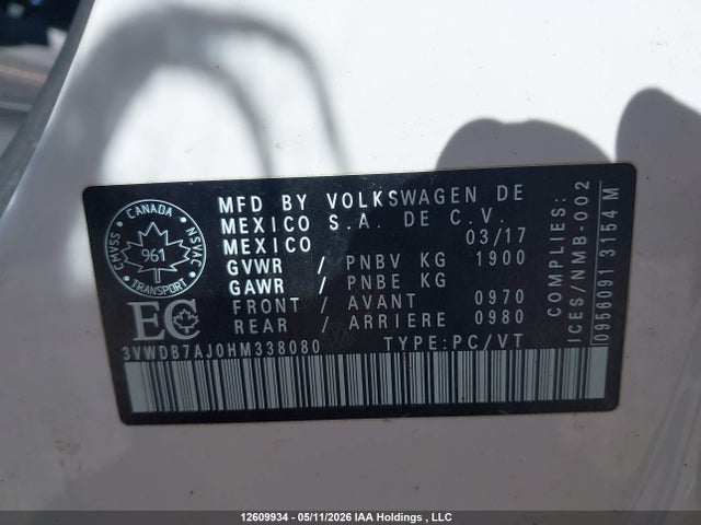 Aukcja sprzedaży 2017 Volkswagen Jetta Se, vin: 3VWDB7AJ0HM338080, numer aukcji: 12609934