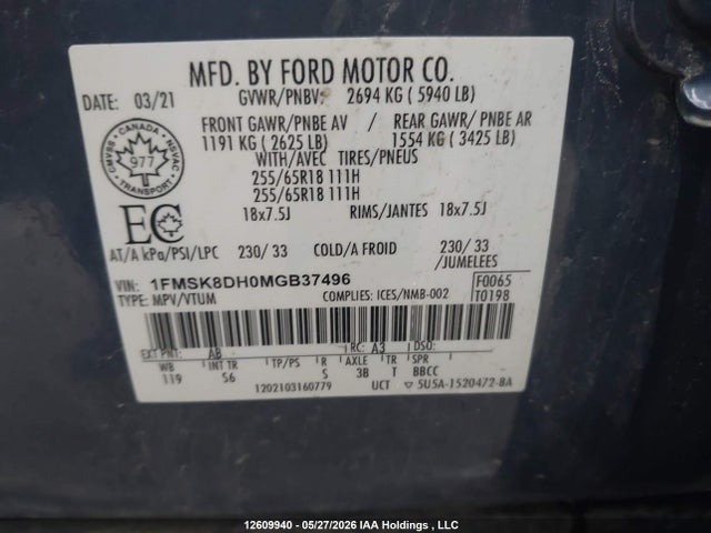 1FMSK8DH0MGB37496 Ford EXPLORER XLT