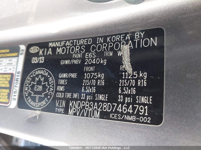 12609941 :رقم المزاد ، KNDPB3A28D7464791 vin ، 2013 Kia Sportage Lx مزاد بيع