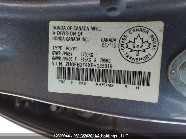 Продаж на аукціоні авто 2015 Honda Civic Lx, vin: 2HGFB2F4XFH035919, номер лоту: 12609944